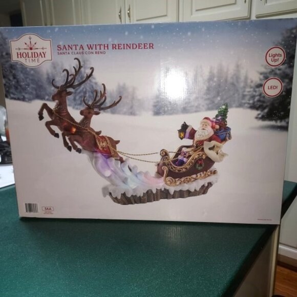 2024 Holiday Time Santa with Reindeer LED Light-Up Decoration RARE (HTF) NWT - Picture 2 of 8